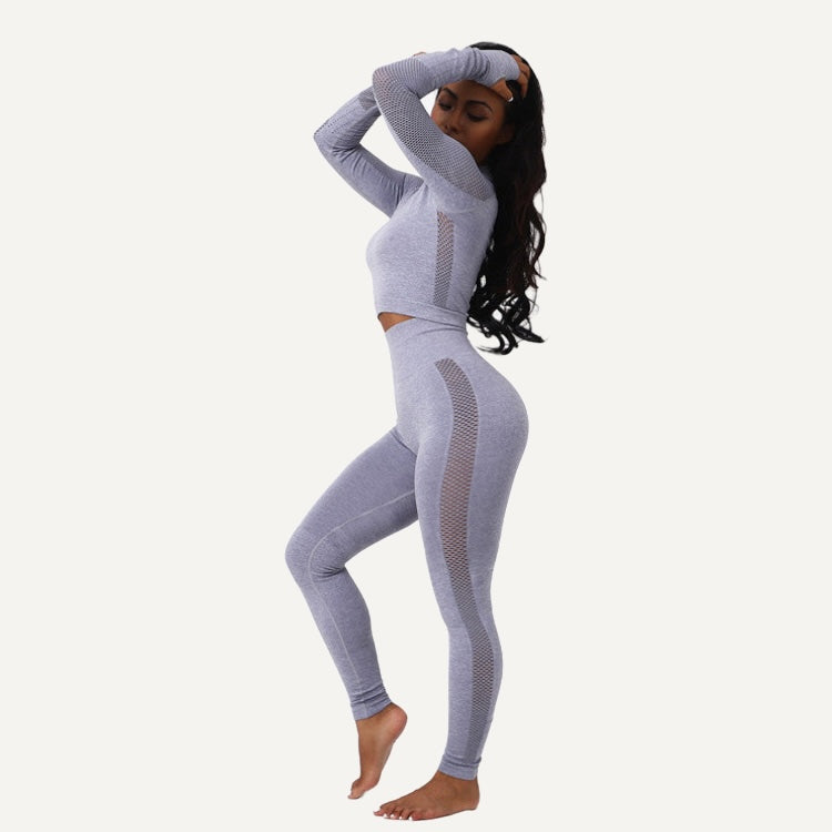 Panelled Long Sleeve Crop Top and Leggings Set - Lavender