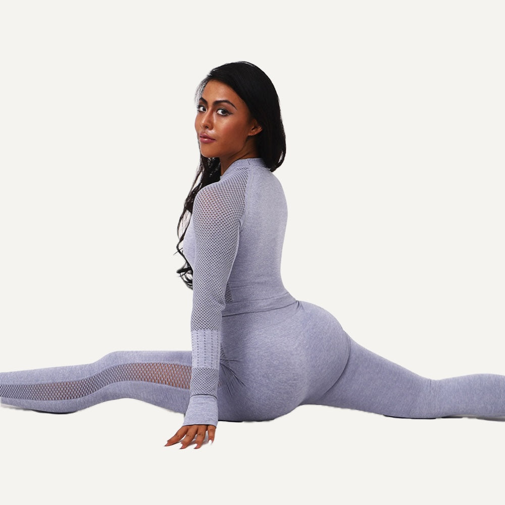 Panelled Long Sleeve Crop Top and Leggings Set - Lavender
