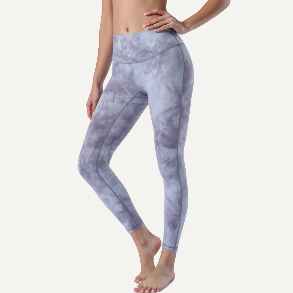 High-Waisted Ankle Leggings with Mottled Tie-Dye - Lilac