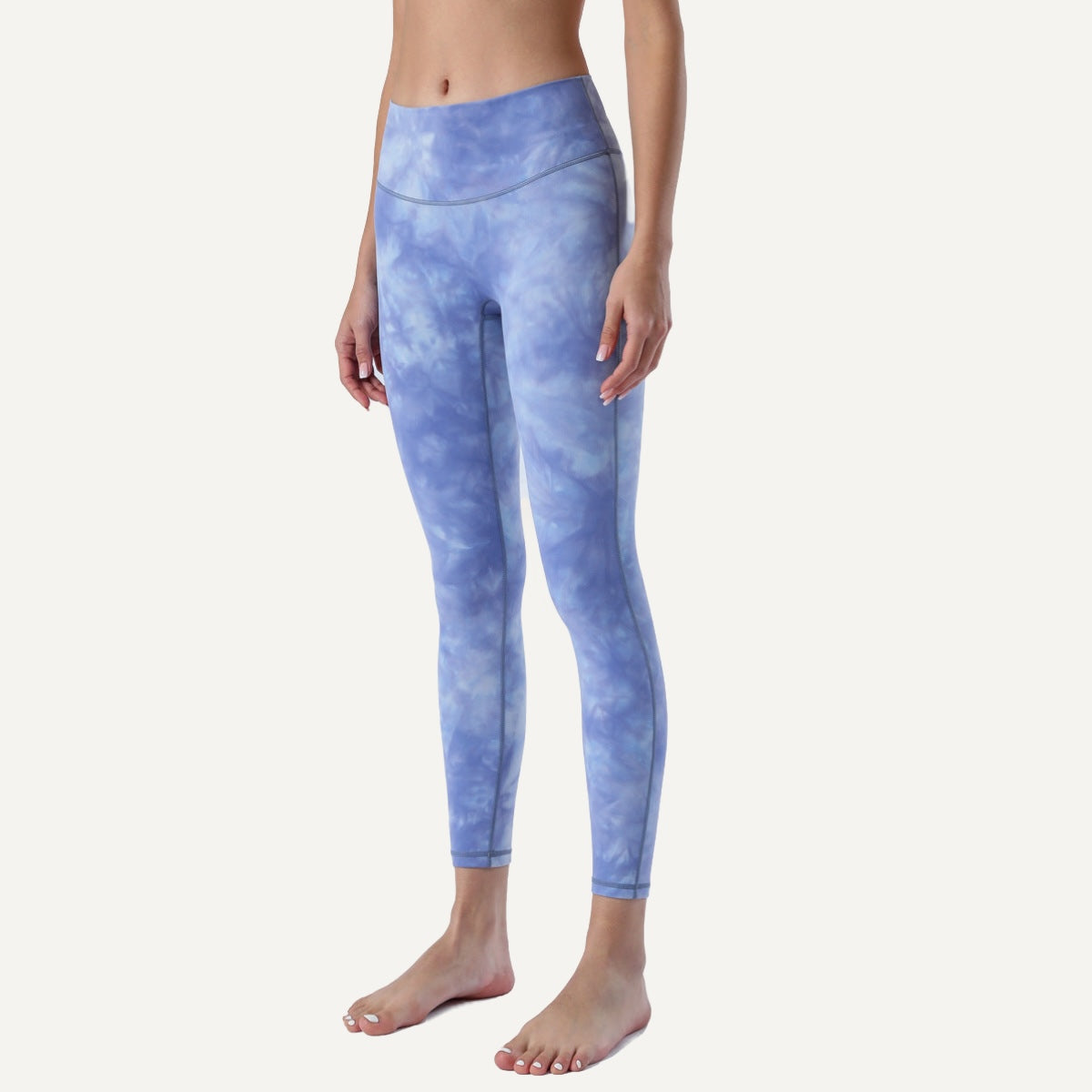 High-Waisted Ankle Leggings with Mottled Tie-Dye - Light Blue
