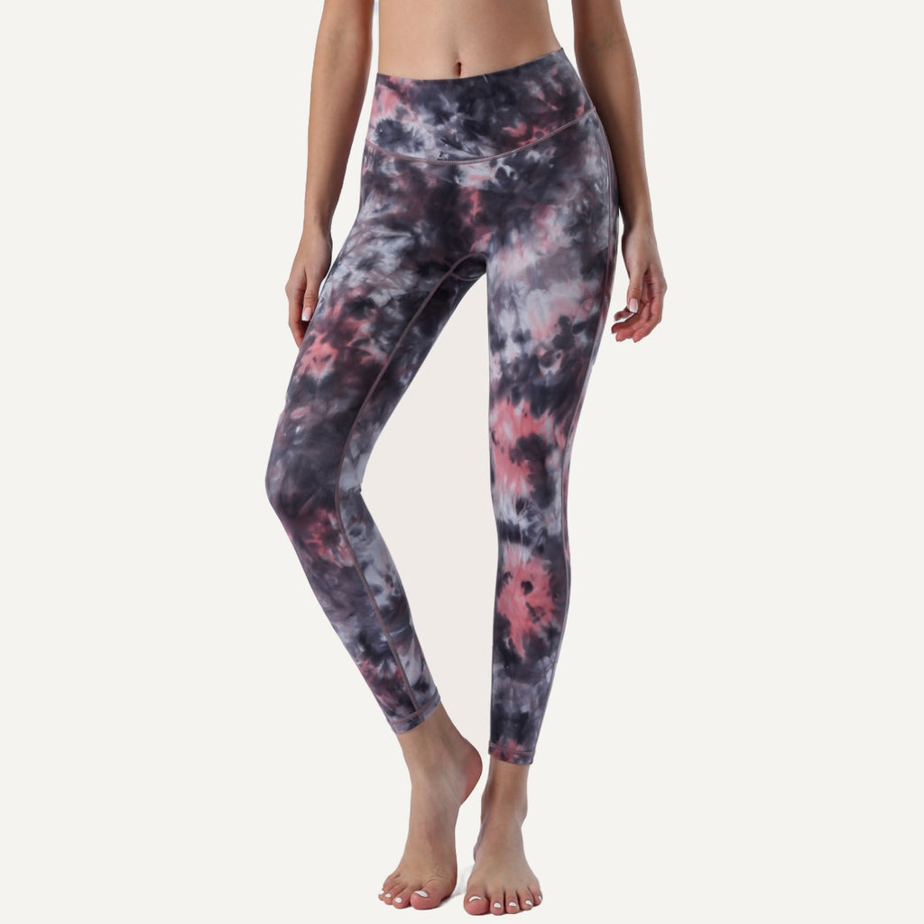 High-Waisted Ankle Leggings with Mottled Tie-Dye