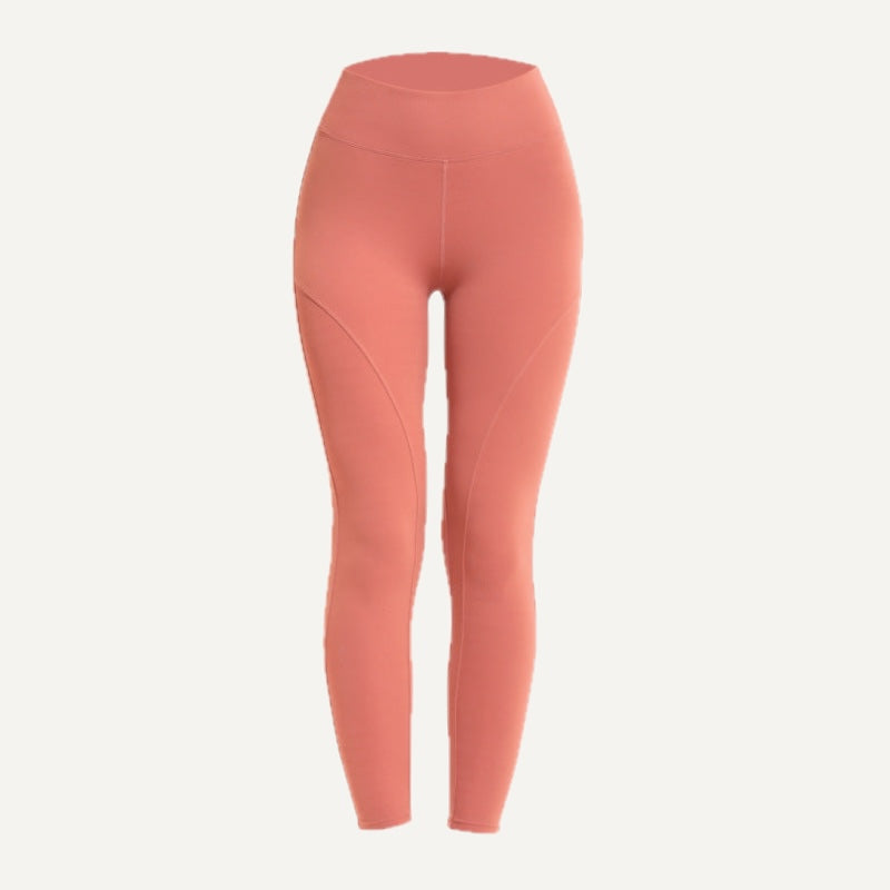 High-Waisted Leggings with Angled Thigh Seams - Coral