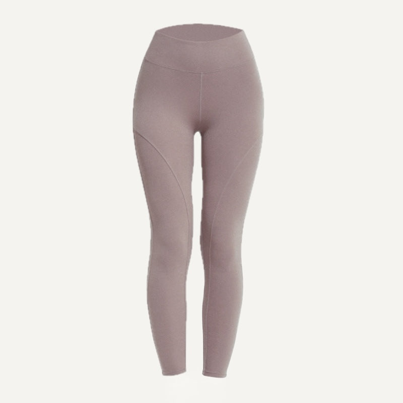 High-Waisted Leggings with Angled Thigh Seams - Taupe Gray