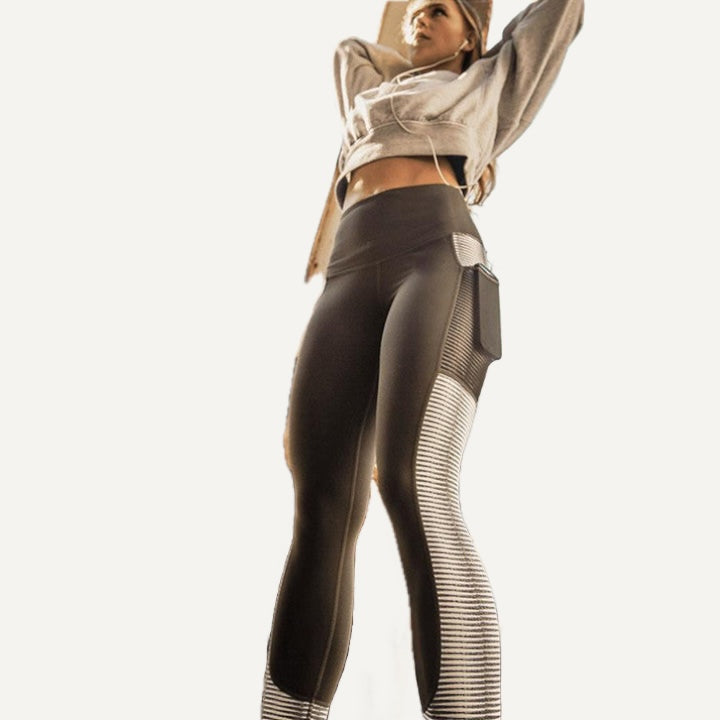 Pocket Leggings with Striped Mesh Side Panels