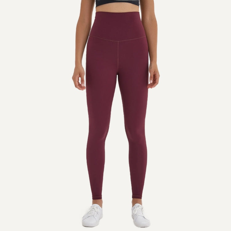 High-Waisted Ankle Leggings with Curved Front Seams - Burgundy