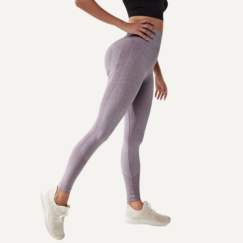 High-Waisted Leggings with Heathered Contour Panels - Light Mauve