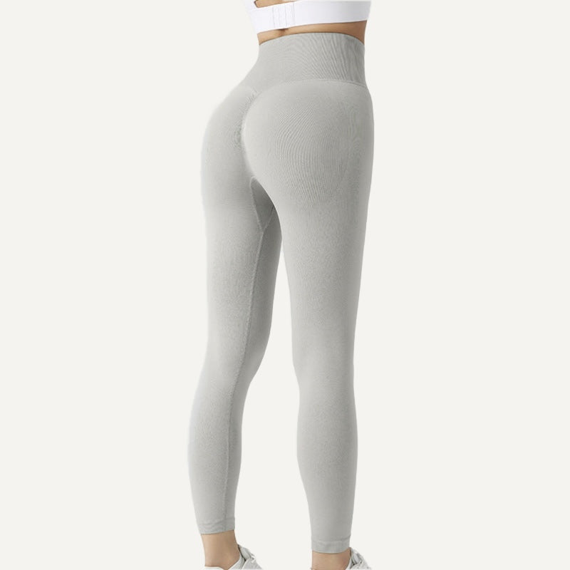High-Waisted Workout Leggings with Ribbed Knit Panels - Off White