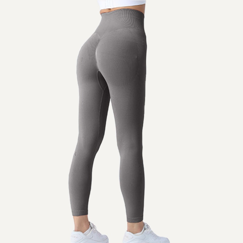 High-Waisted Workout Leggings with Ribbed Knit Panels - Gray
