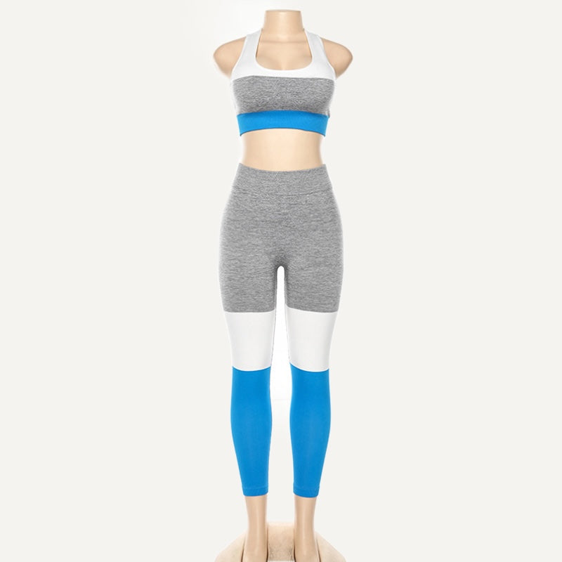 Colorblock Sports Bra and Leggings Set - Blue
