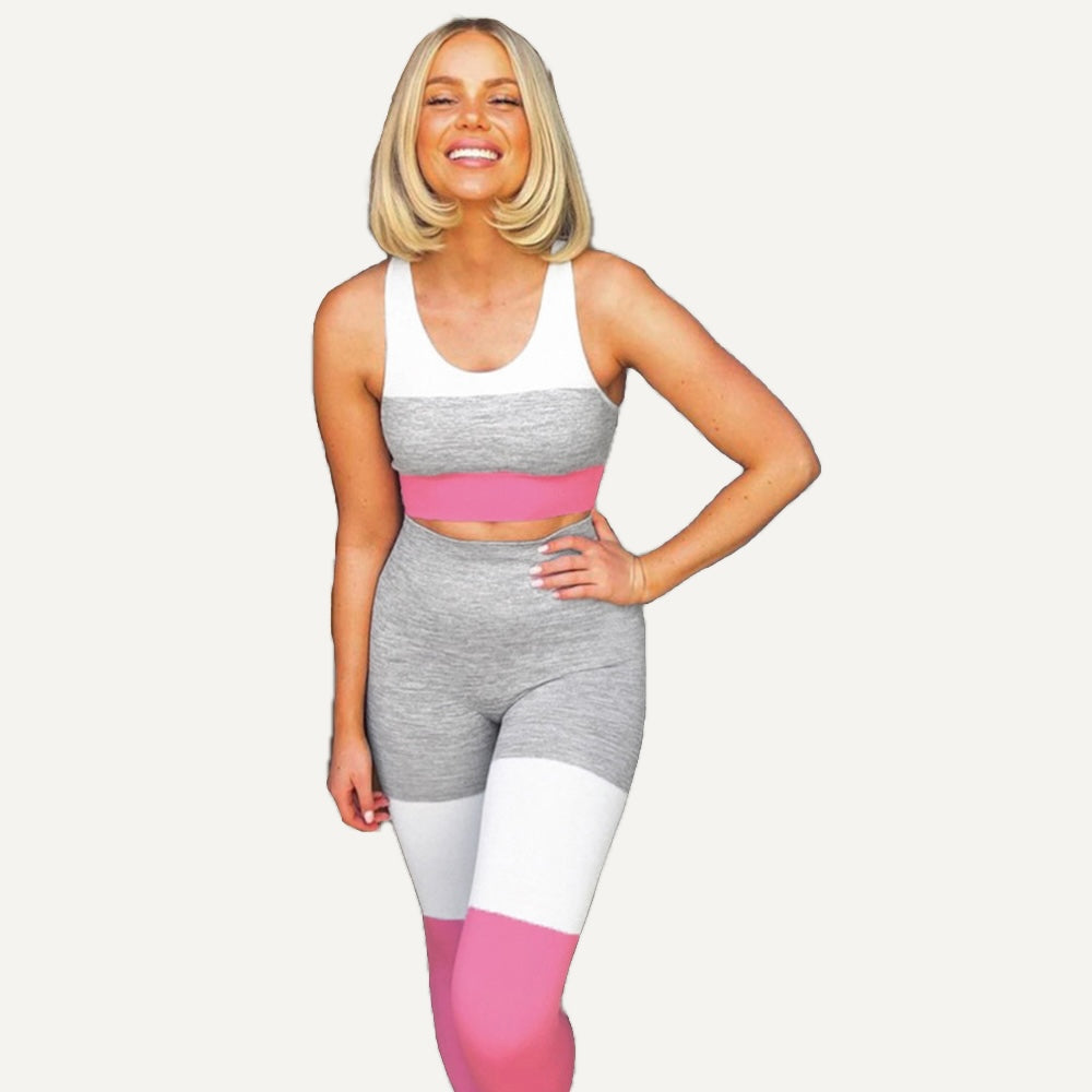 Colorblock Sports Bra and Leggings Set - Pink