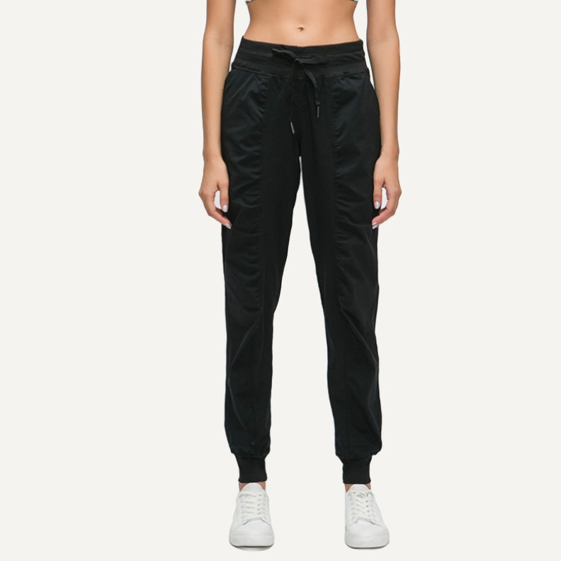 Drawstring Joggers with Side Pockets and Ribbed Cuffs - Black
