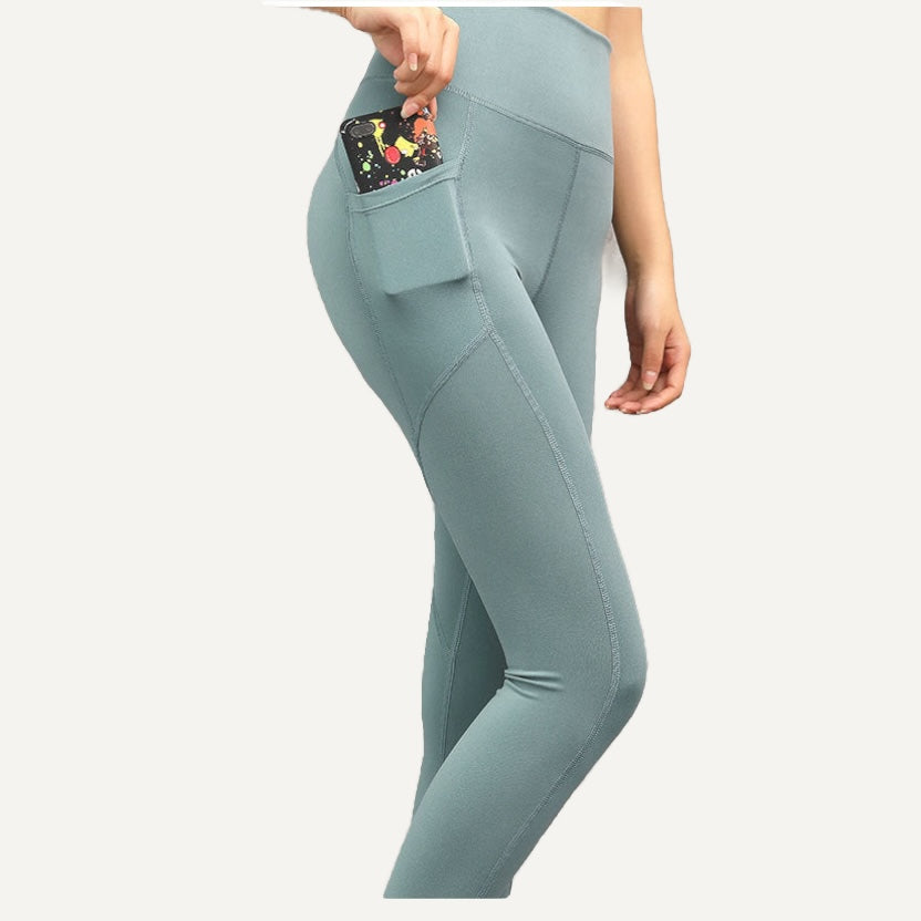 High-Waisted Pocket Leggings with Curved Seams - Sage