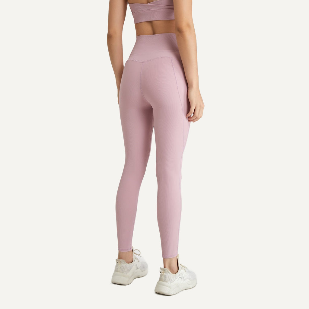High-Waisted Ribbed Leggings - Dusty Rose