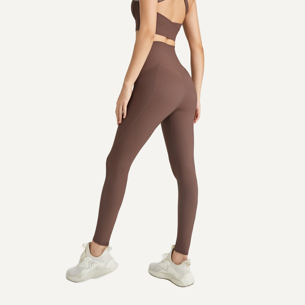 High-Waisted Ribbed Leggings - Brown