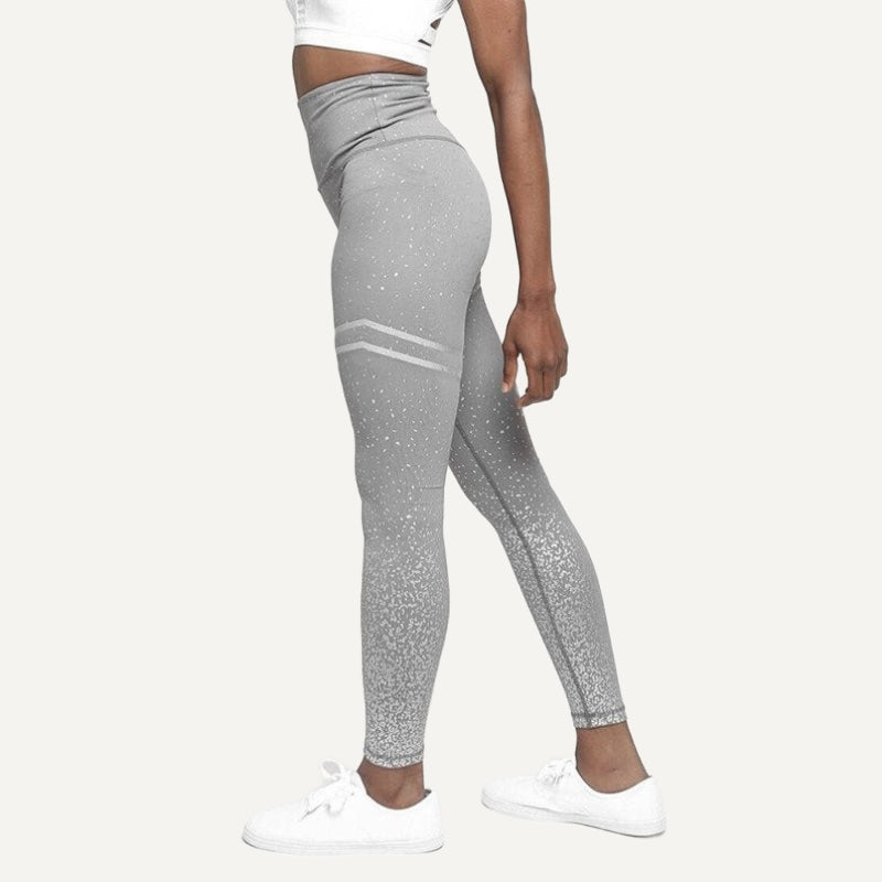 High-Waisted Speckled Leggings with Thigh Stripes - Gray