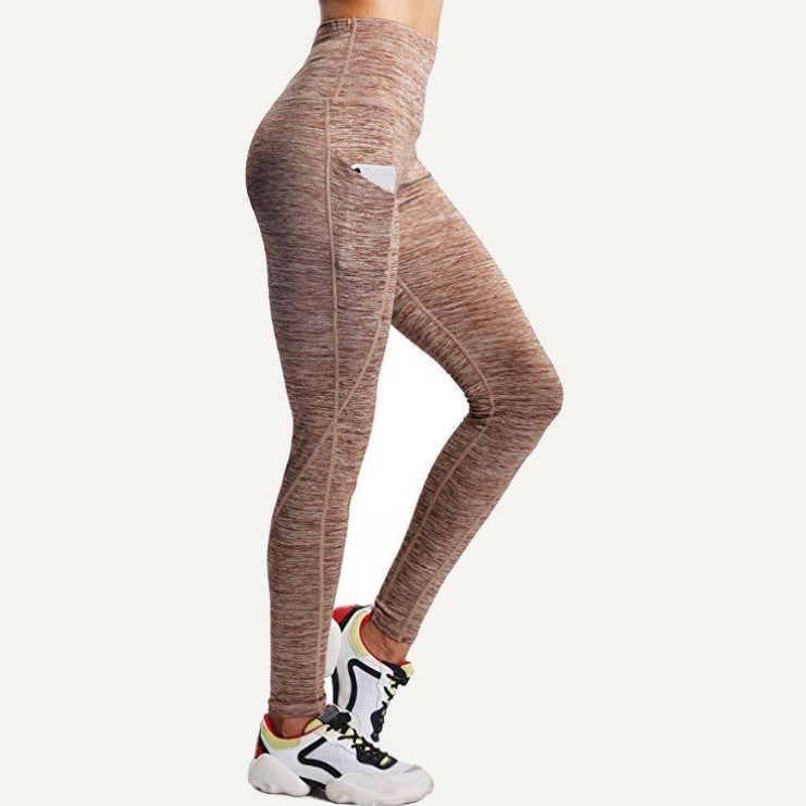 Heathered High-Waisted Leggings with Side Pockets - Taupe