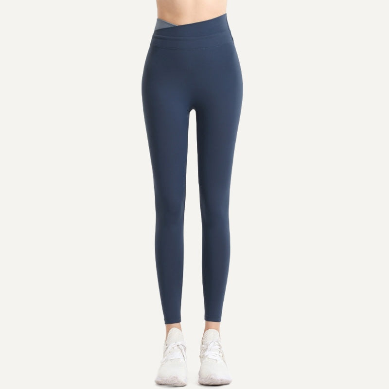 High-Waisted Leggings with V-Shaped Waistband - Navy