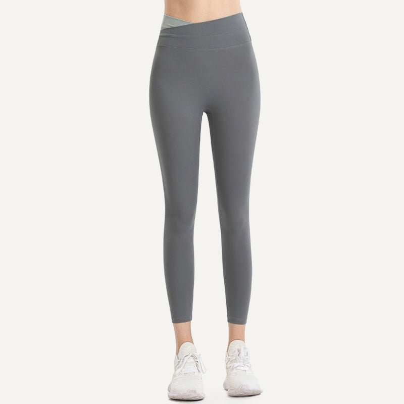High-Waisted Leggings with V-Shaped Waistband - Gray