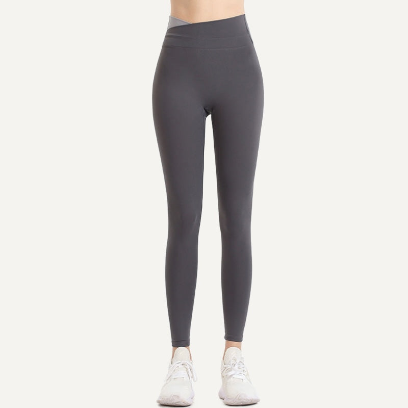 High-Waisted Leggings with V-Shaped Waistband - Charcoal