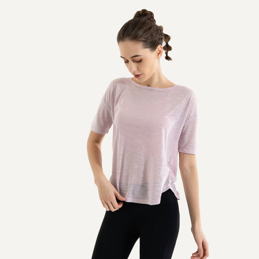 Loose Short Sleeve Top with Open Back - Dusty Pink
