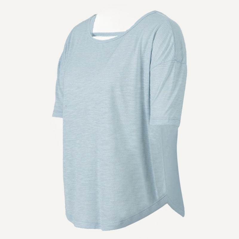 Loose Short Sleeve Top with Open Back - Dusty Blue