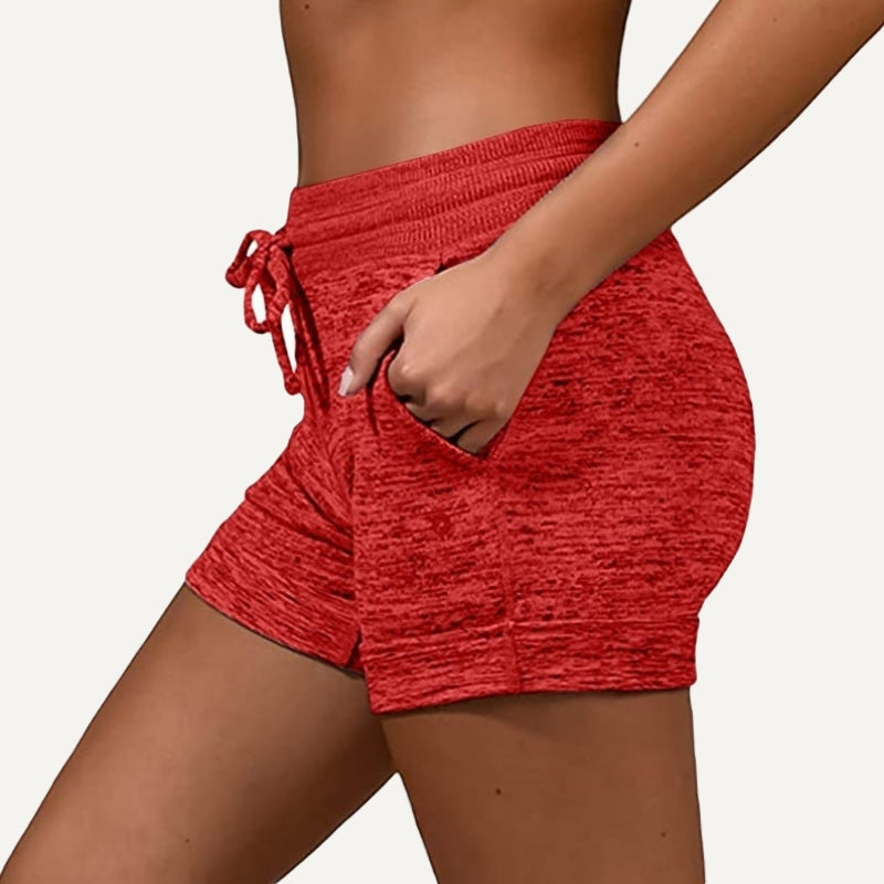 Heathered Drawstring Shorts with Side Pockets - Red