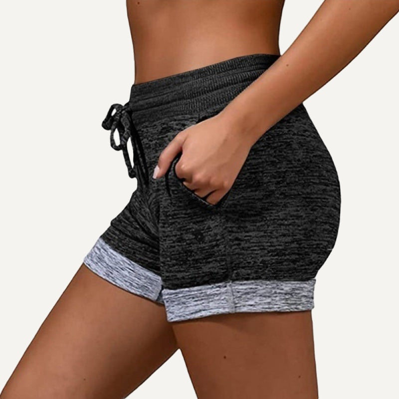Heathered Drawstring Shorts with Side Pockets - Black / Gray