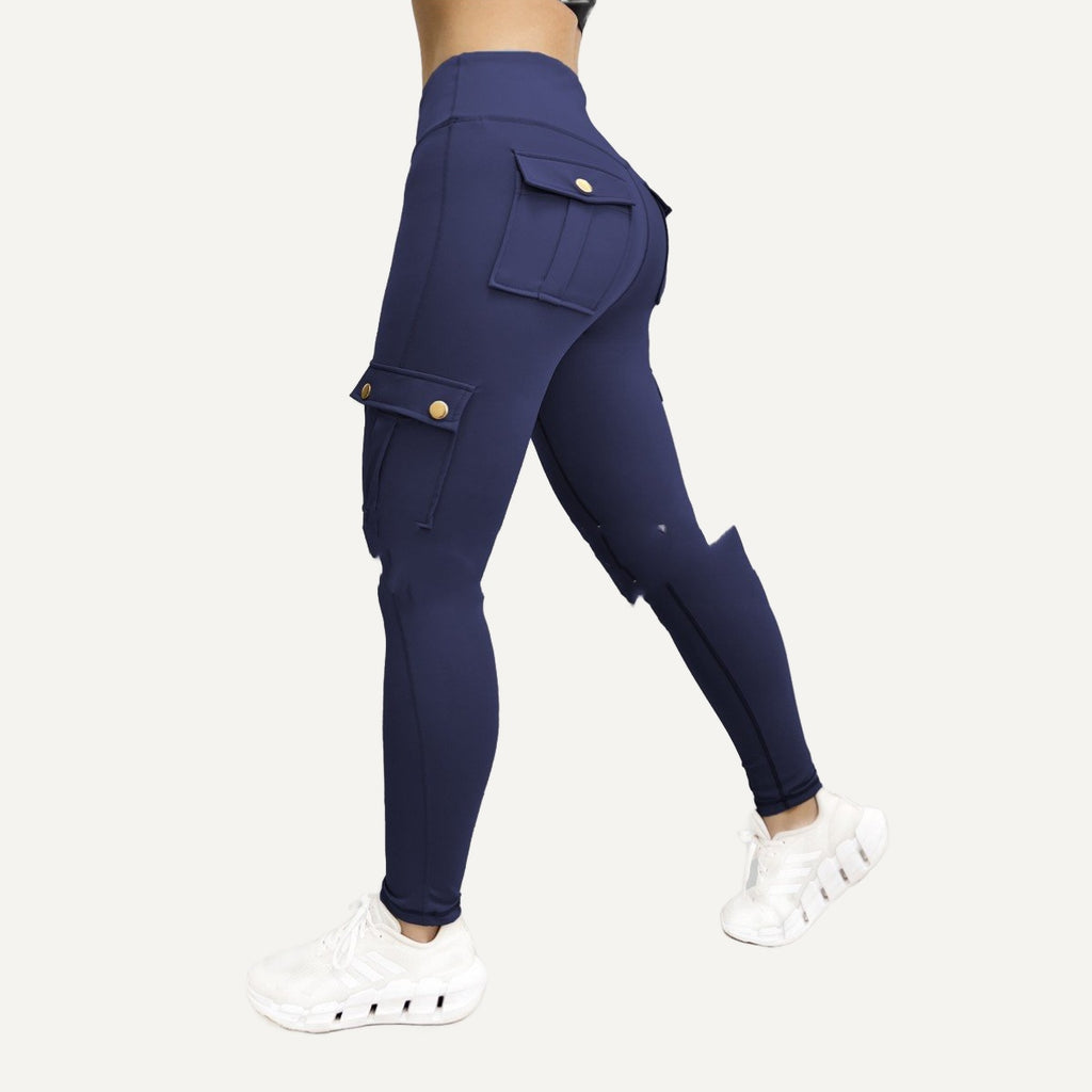 High-Waisted Cargo Leggings with Flap Pockets - Navy