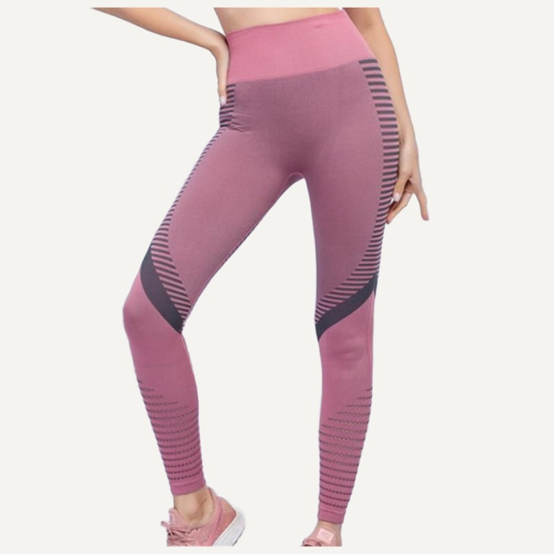 High-Waisted Knit Leggings with Openwork Calves - Mauve