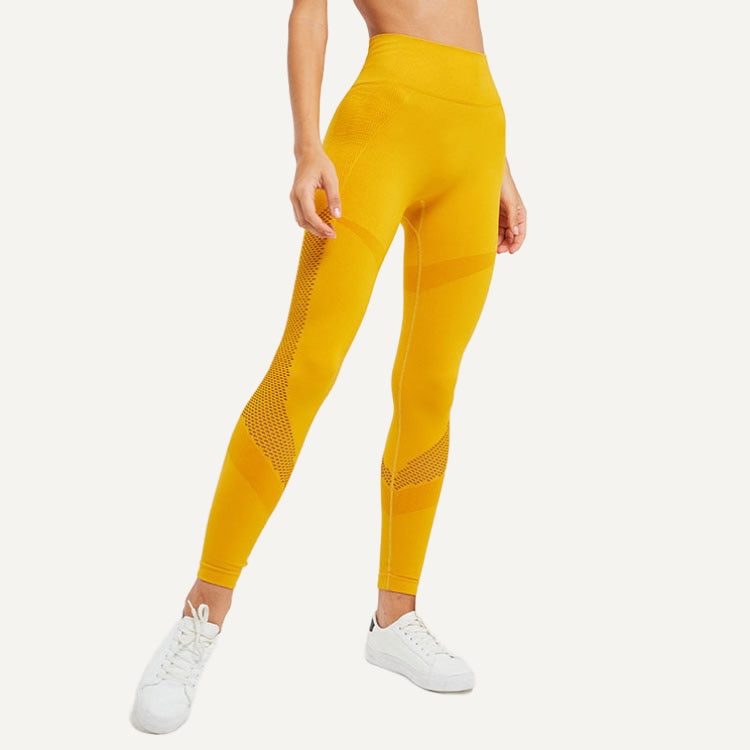 High-Waisted Leggings with Openwork Side Panels - Mustard