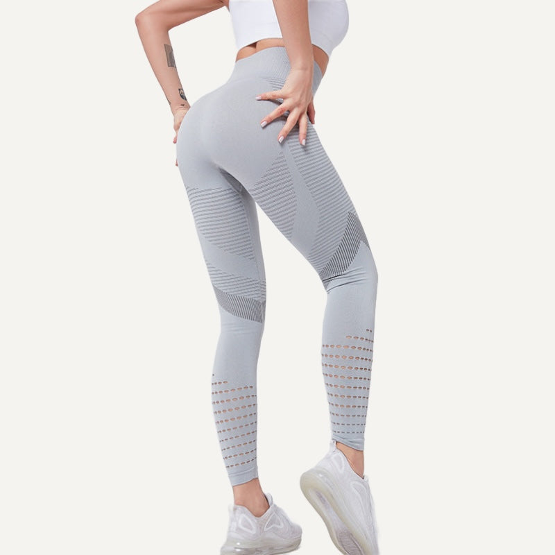 High-Waisted Leggings with Openwork Calf Panels - Light Gray