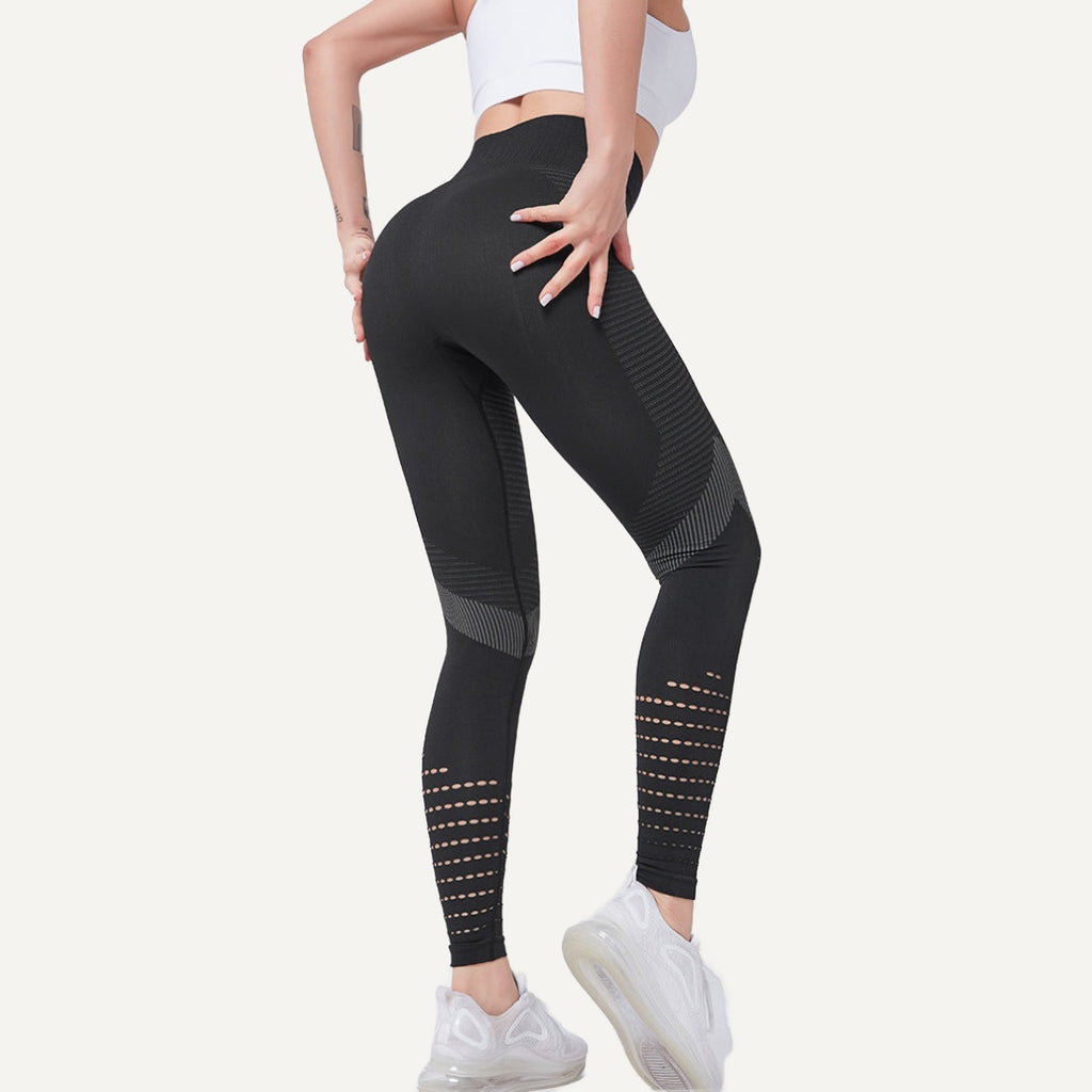 High-Waisted Leggings with Openwork Calf Panels - Black