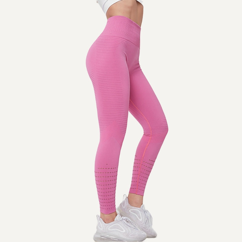 High-Waisted Leggings with Openwork Calf Panels - Pink
