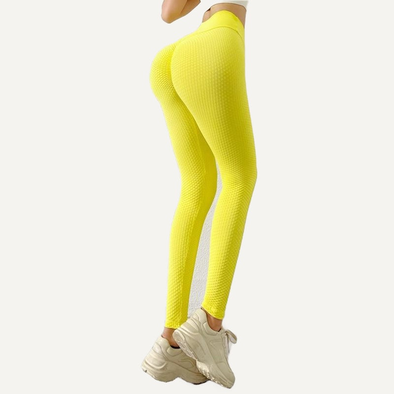 High-Waisted Honeycomb-Texture Leggings - Yellow