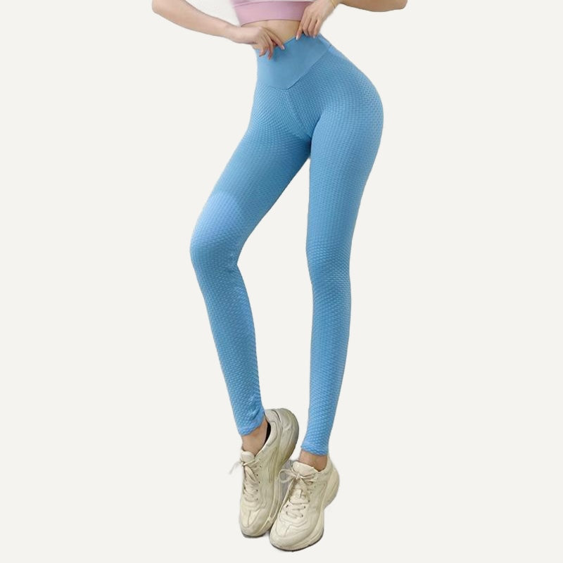 High-Waisted Honeycomb-Texture Leggings - Light Blue