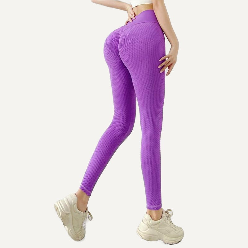 High-Waisted Honeycomb-Texture Leggings - Purple