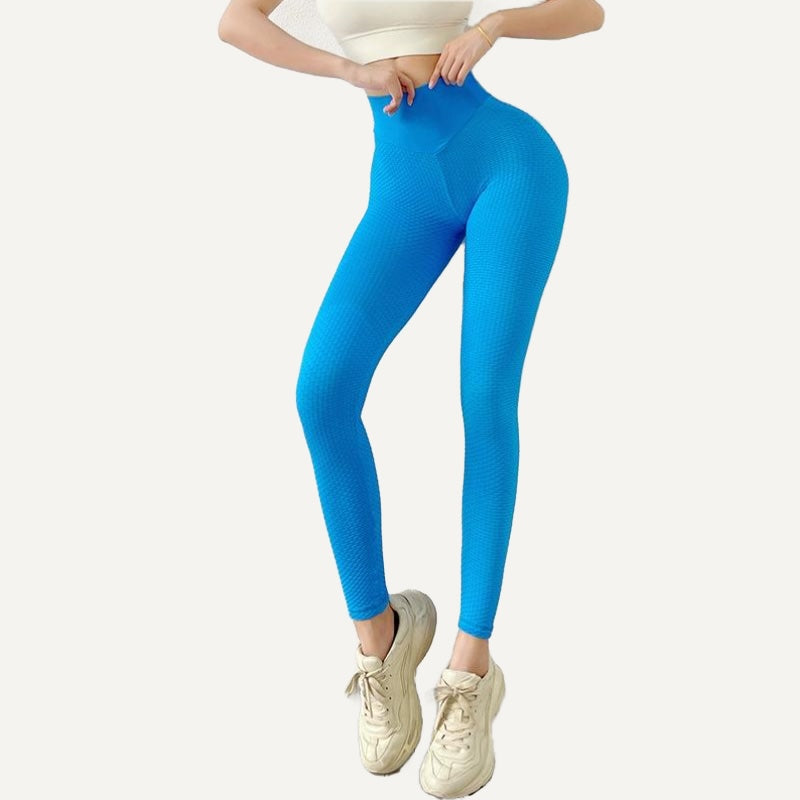 High-Waisted Honeycomb-Texture Leggings - Blue