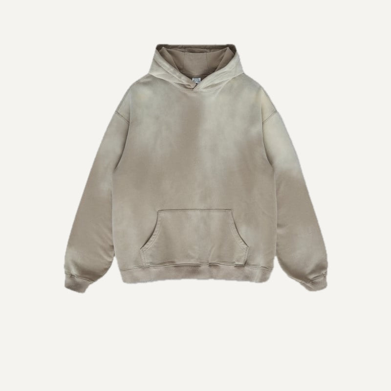 Washed Cotton Hoodie with Kangaroo Pocket - Washed Stone