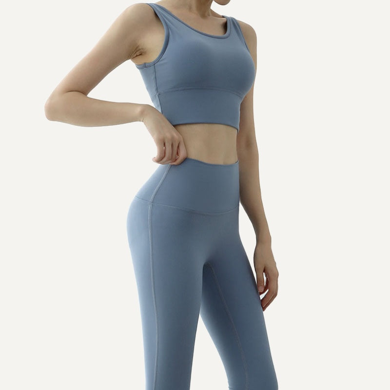 High-Waisted Leggings with Contoured Seams - Slate Blue