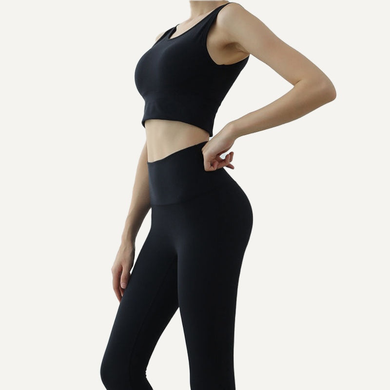 High-Waisted Leggings with Contoured Seams - Black