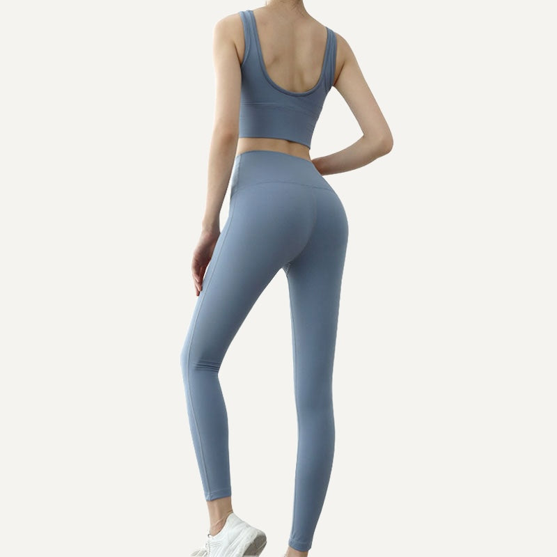 High-Waisted Leggings with Contoured Seams - Slate Blue