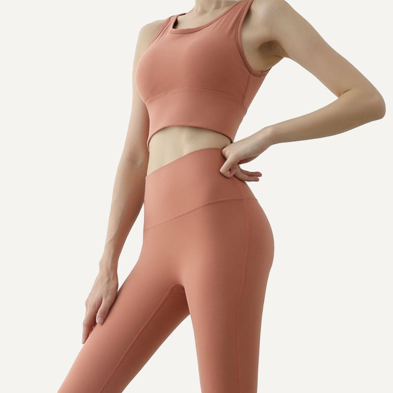 High-Waisted Leggings with Contoured Seams - Terracotta