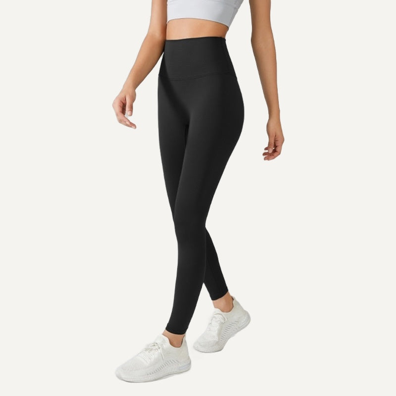 High-Waisted Solid Leggings with Wide Waistband - Black