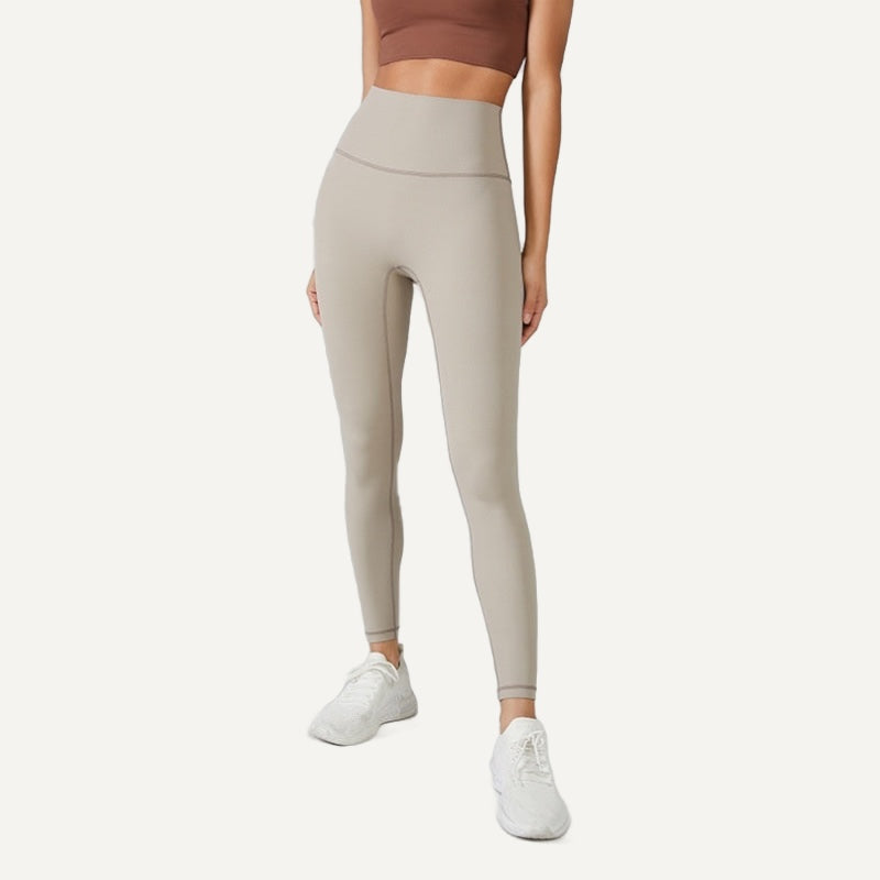 High-Waisted Solid Leggings with Wide Waistband - Stone