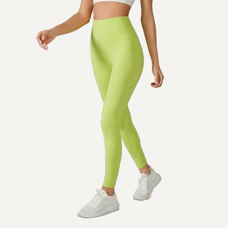 High-Waisted Solid Leggings with Wide Waistband - Lime