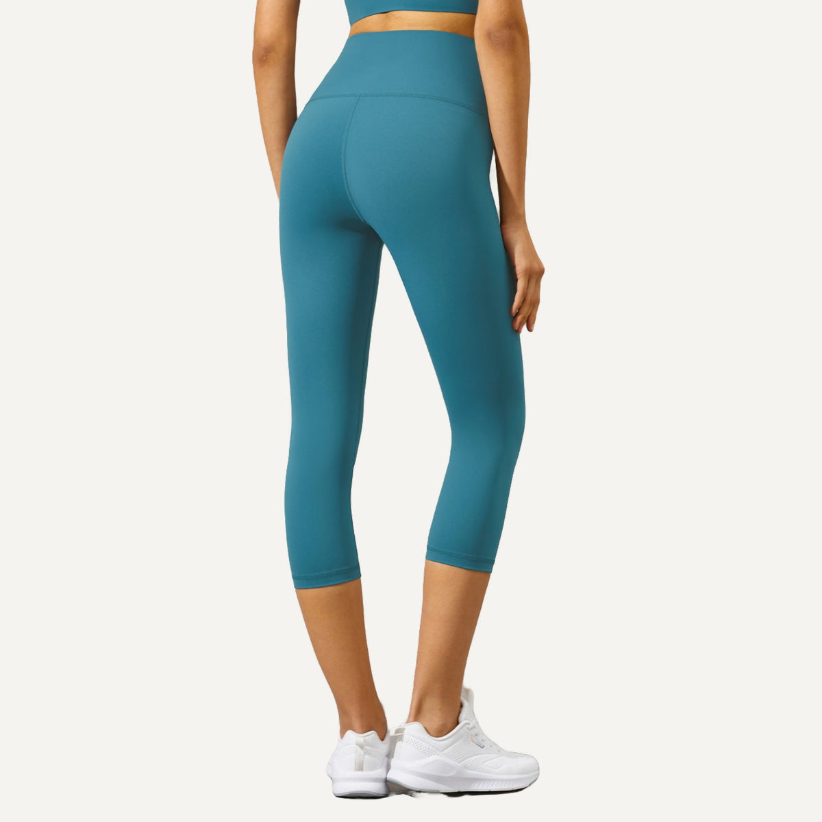 High-Waisted Capri Leggings with Waist Pocket - Teal
