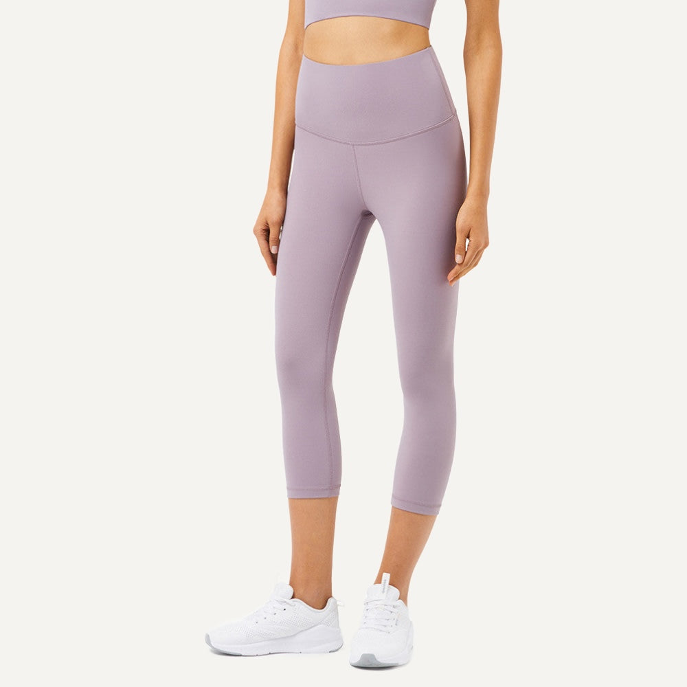 High-Waisted Capri Leggings with Waist Pocket - Lilac