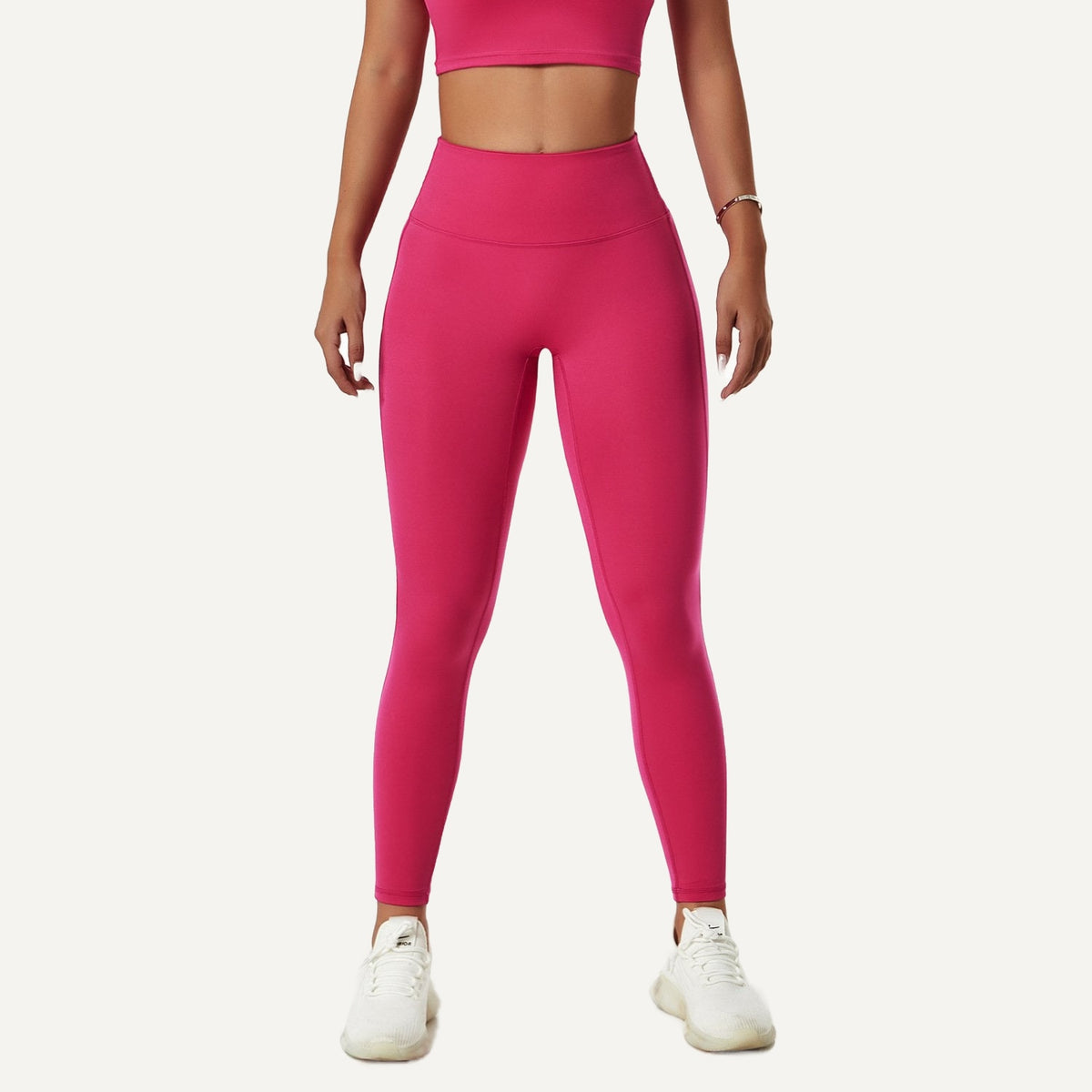 High-Waisted Leggings with Curved Waist Seams - Magenta
