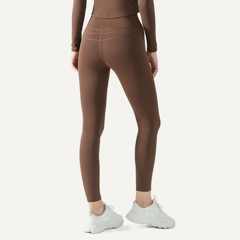 Plush-Lined Leggings with Back Pocket - Chestnut