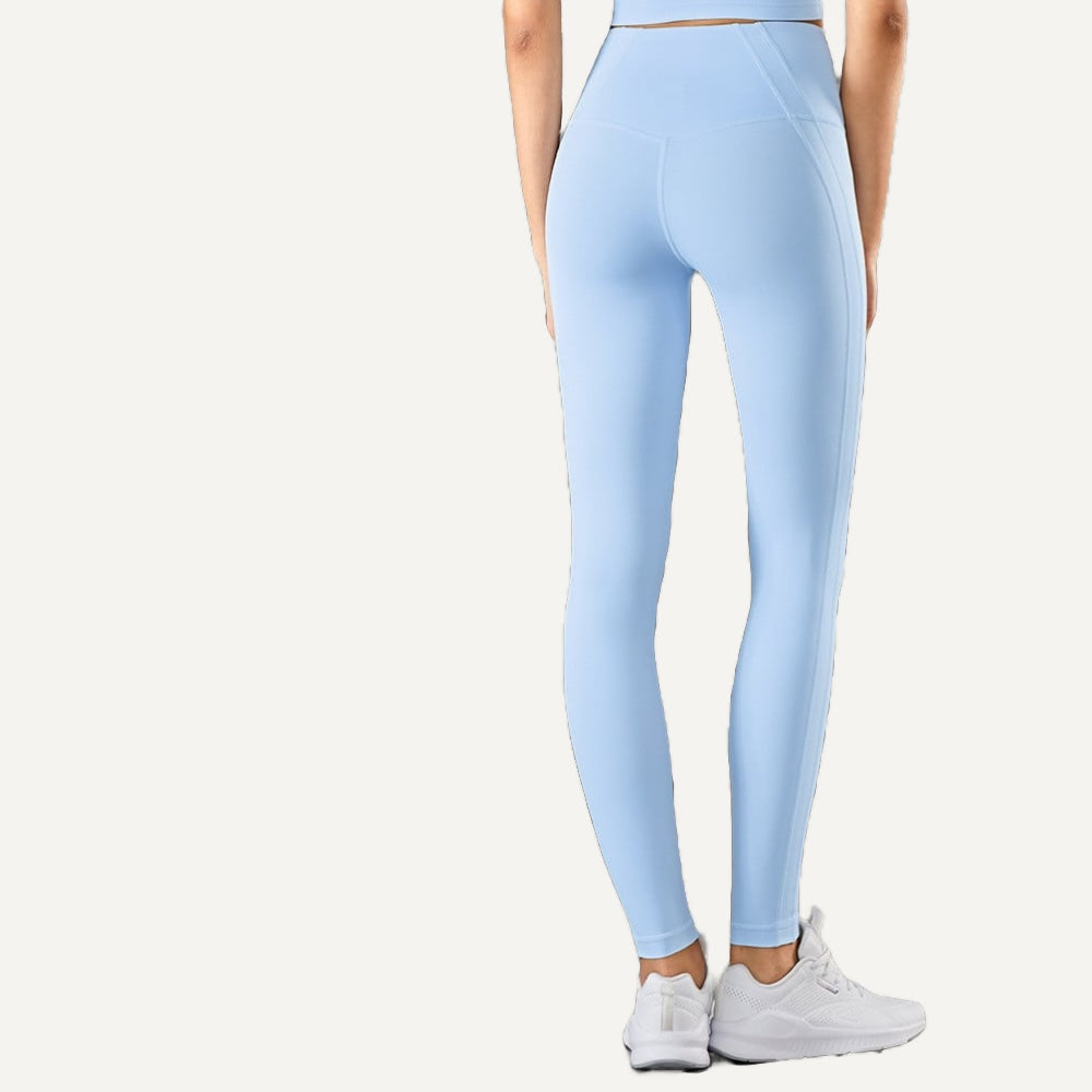 High-Waisted Leggings with Side Seam Detail - Light Blue